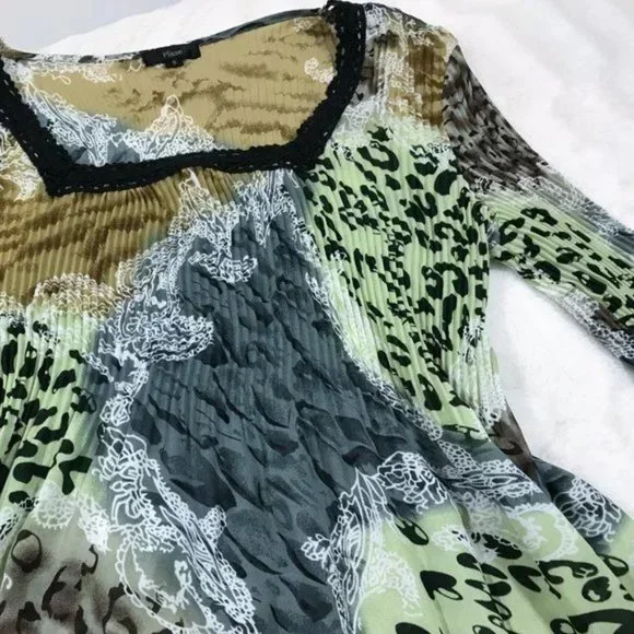 90s Y2K Bell Sleeve Animal Print Blouse Multicolor  S - Picture 8 of 9